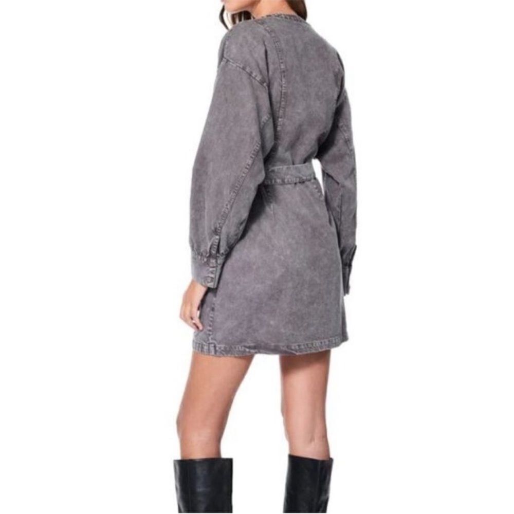 Young Fabulous & Broke Washed Gray Denim Wrap Mini Dress - Picture 2 of 16